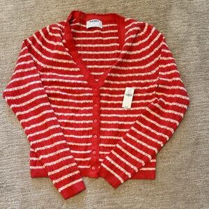 Old Navy Women's Red and White Striped Cardigan